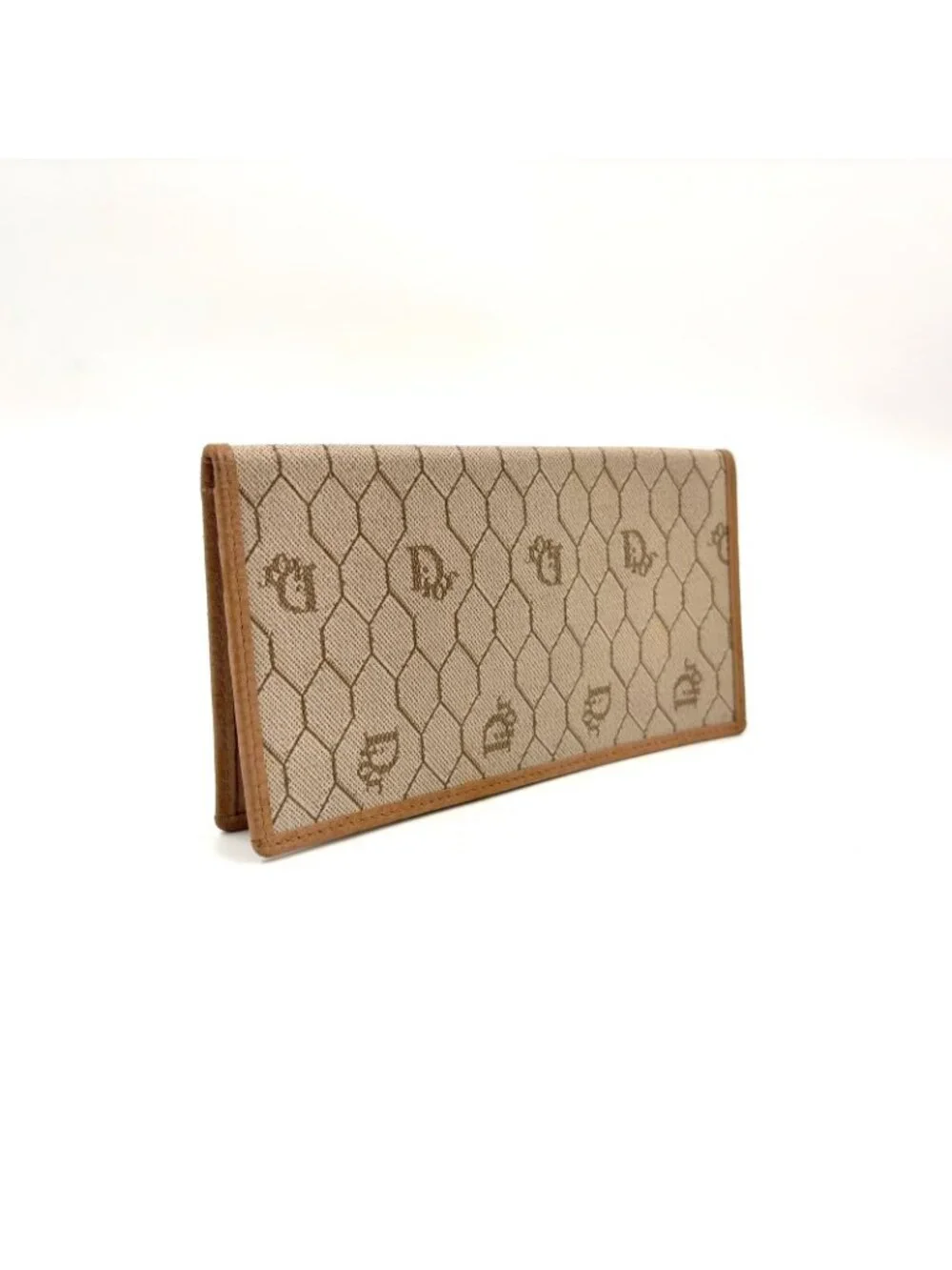 Dior Honeycomb Pattern Billfold Leather Beige Light Brown Wallet